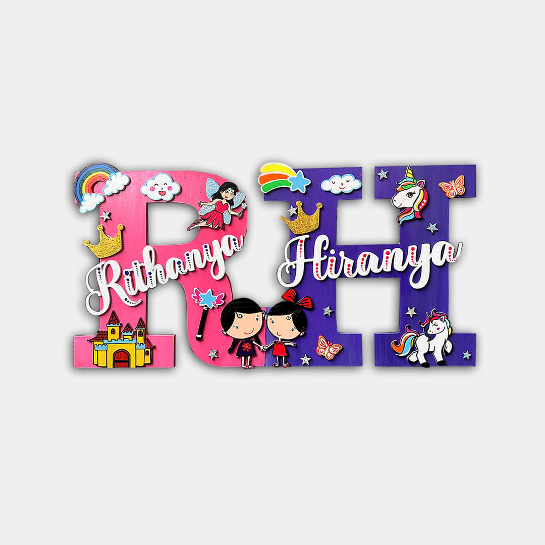 10 inch | Hand Painted Sibling Special Monogram Personalised Kids Nameplate