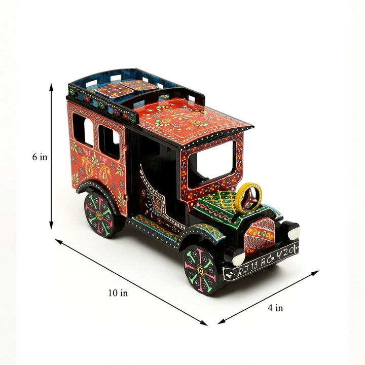 Handpainted Wooden Showpiece Vintage Car - Zwende