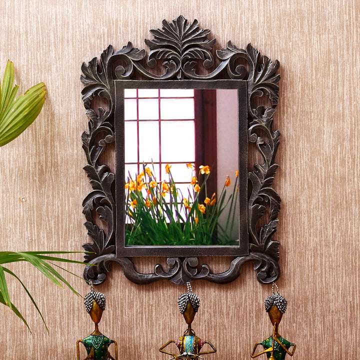 Handpainted Rectangle Wooden Mirror | 17.7 x 22 Inches