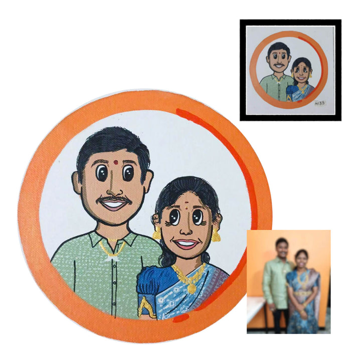 Handpainted Personalized Caricature With Wooden Frame