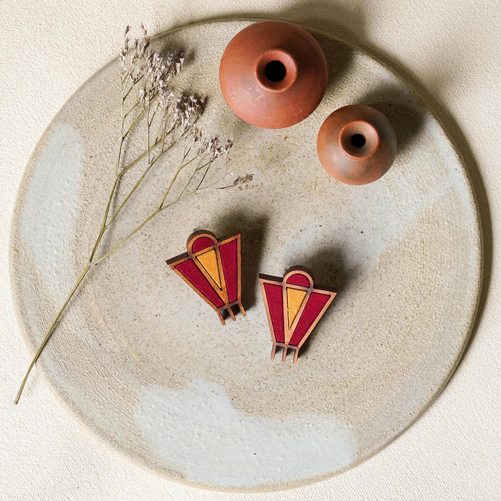 Handcrafted Wood & Fabric Tribal Earrings
