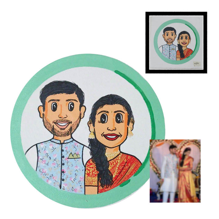 Handpainted Personalized Caricature With Wooden Frame