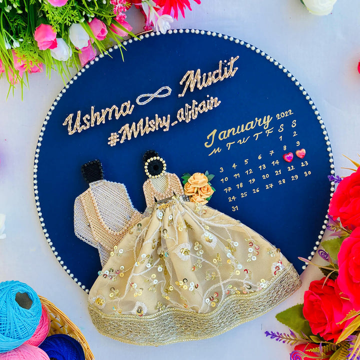 Personalized  Embroidered String Art Wedding Couple Hoop Nameplate