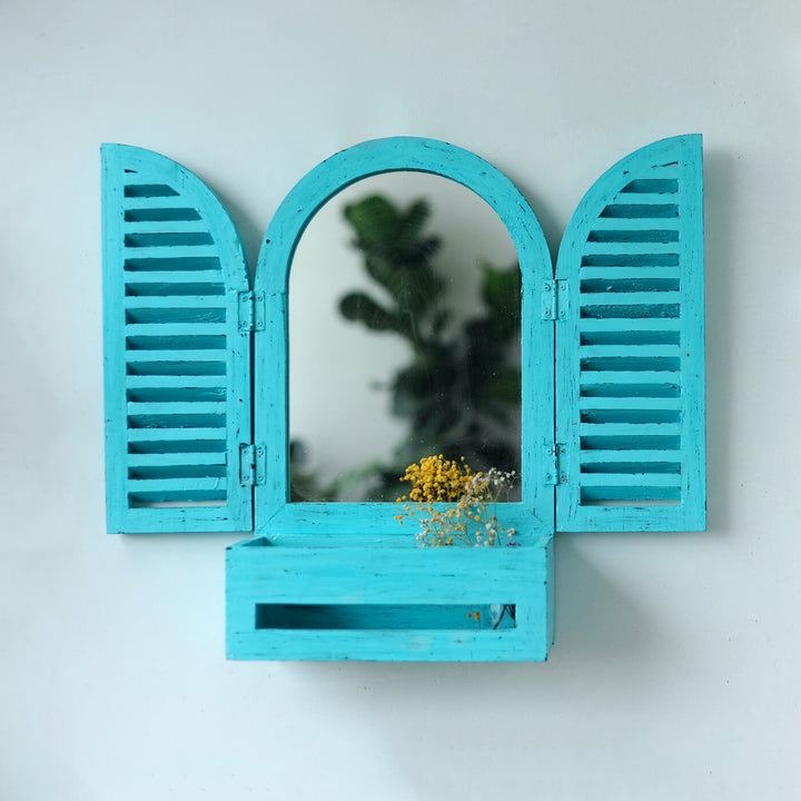 Mini Window Mirror with Basket - Distress Finish