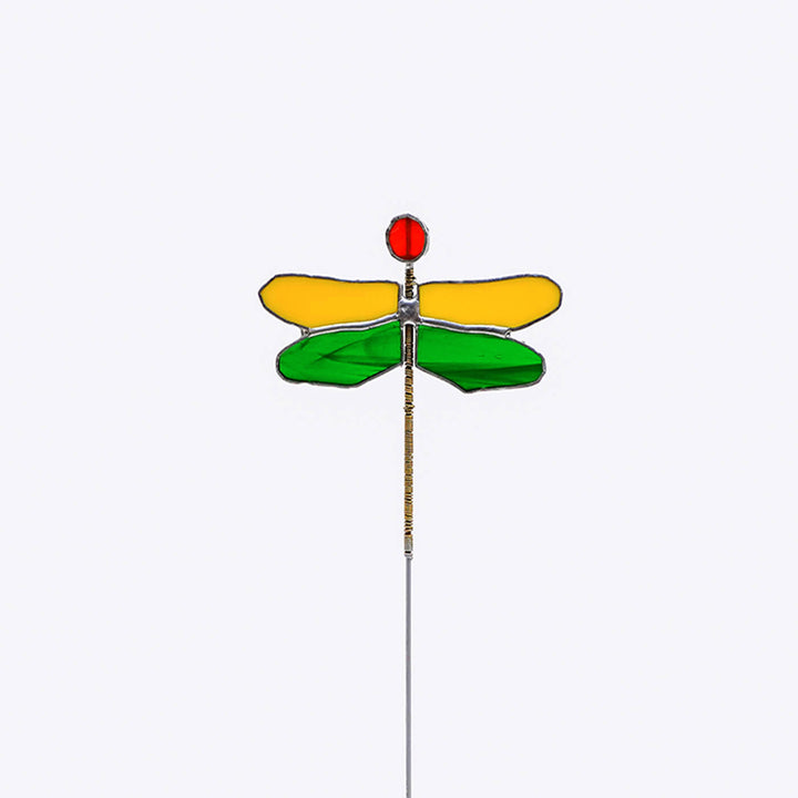 Handcrafted Stained Glass Dragonfly Garden Stake