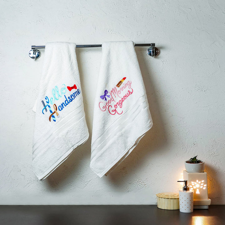 Embroidered Personalized Egyptian Cotton Couple Towel | Set of 2