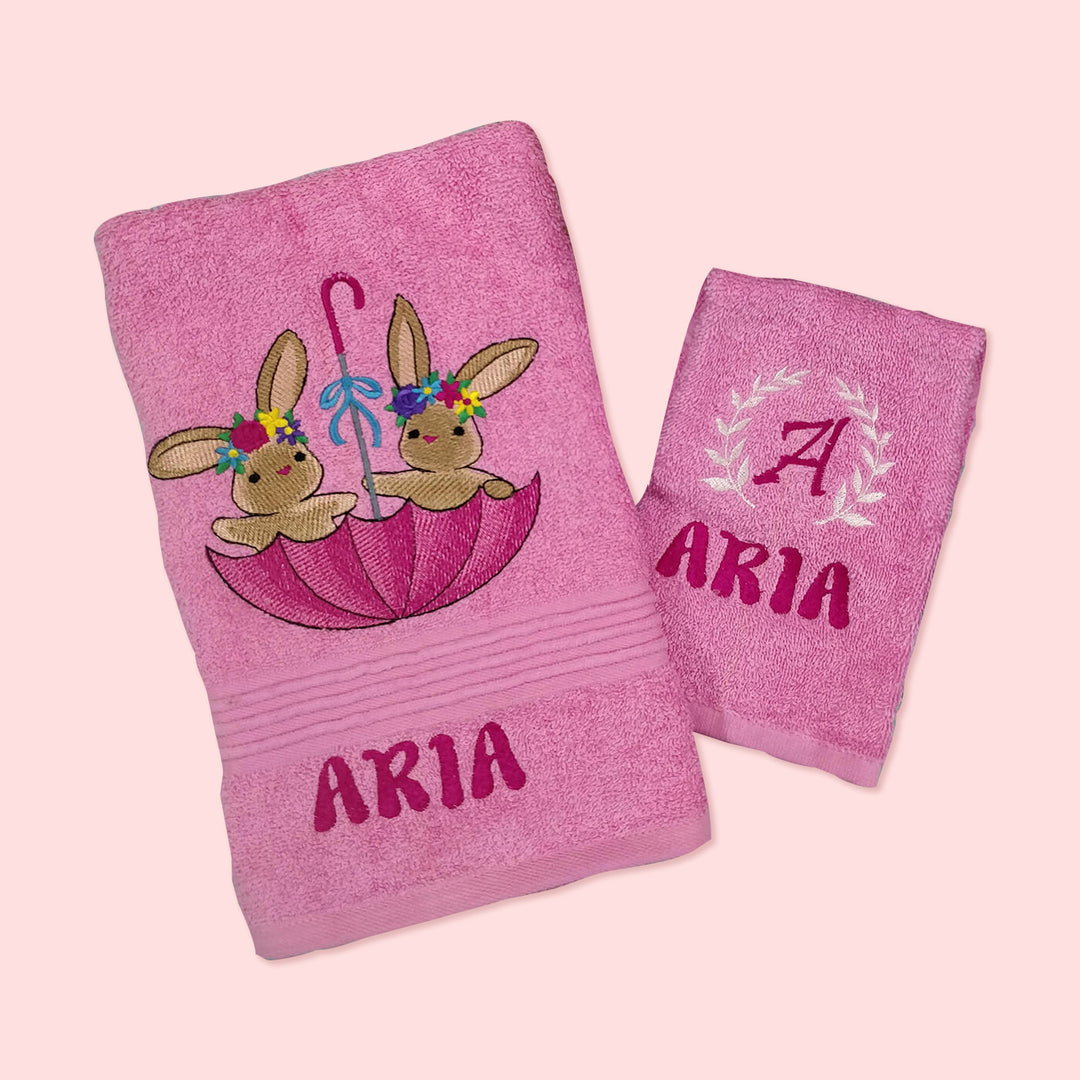 Embroidered Personalized Egyptian Cotton Kids Towel - Set of 2| Bunnies