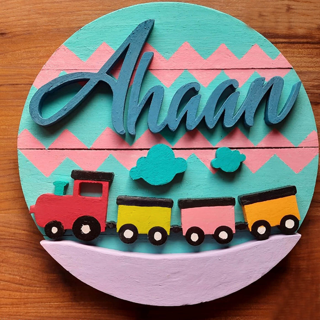 Hand Painted Personalized Train Themed Wooden Nameplate