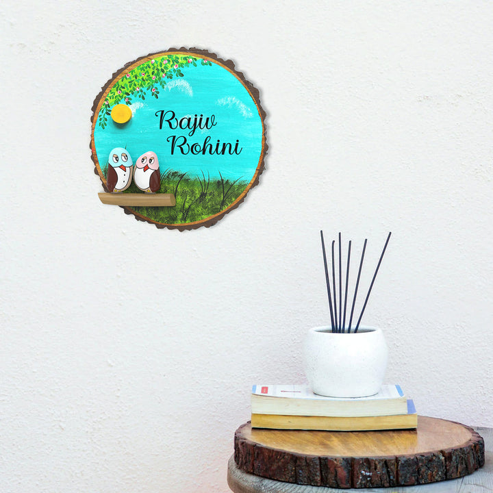 Hand-painted Pebble Art Owl Tree Bark Nameboard