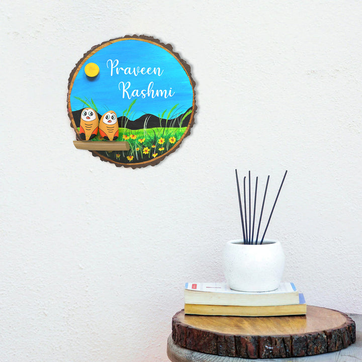 Hand-painted Pebble Art Owl Tree Bark Nameboard