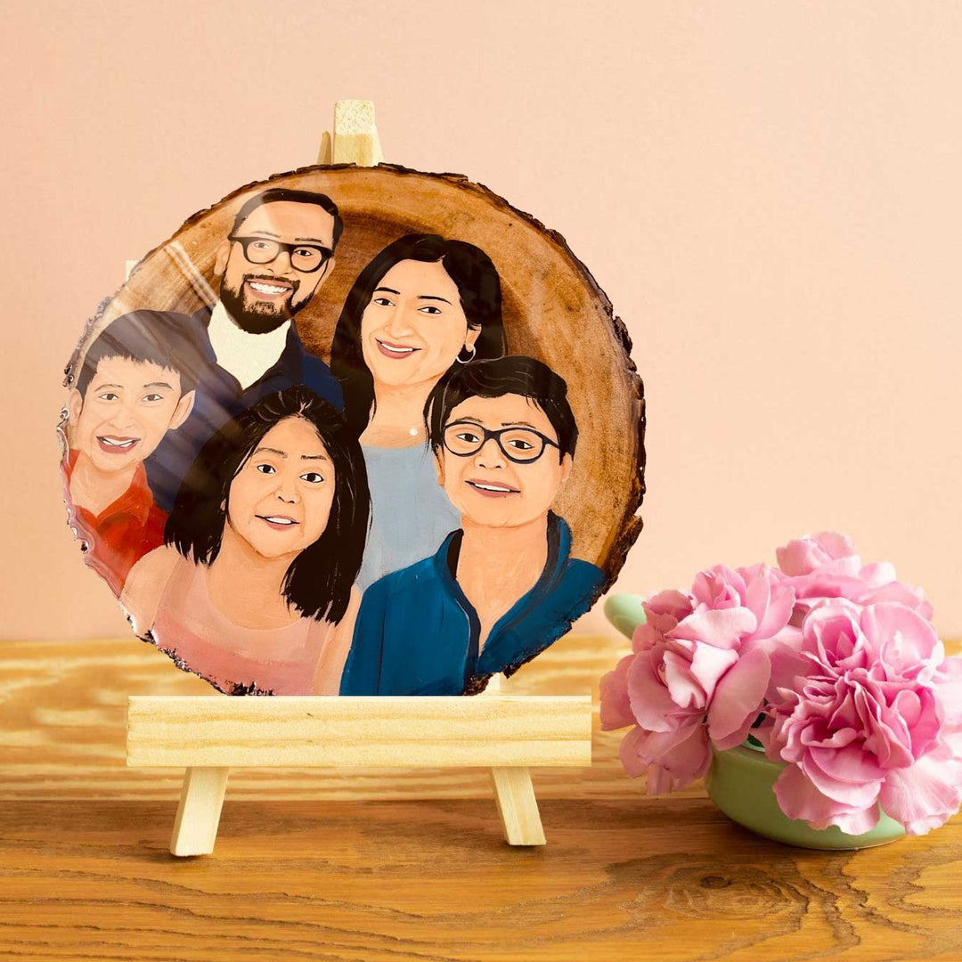 Photo Caricature Wooden Bark Name Plate with Stand
