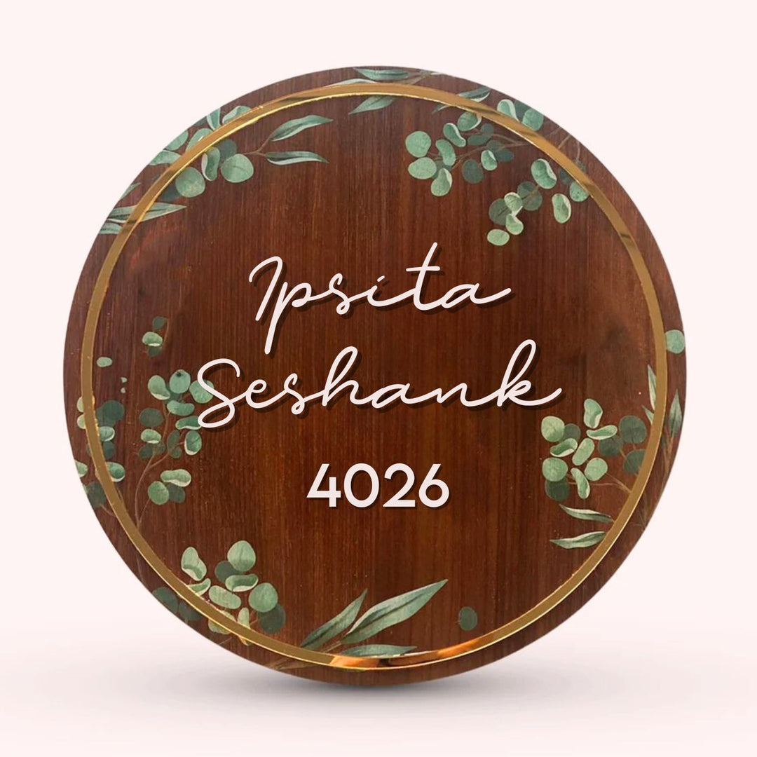 Personalised Wooden Floral Round Nameplate