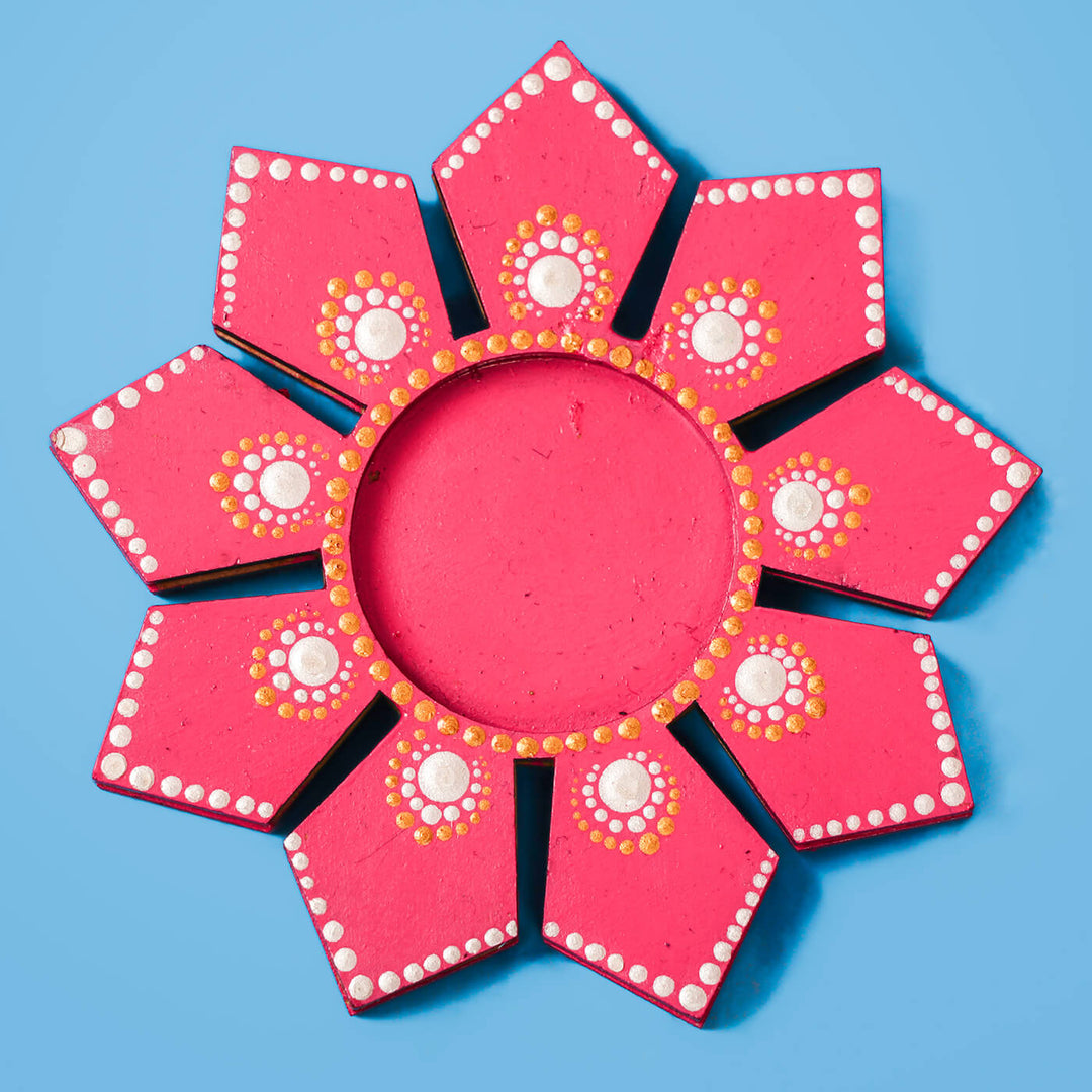 Geometric Flower Design Dot Art Festive Tealight Holder | Set of 2