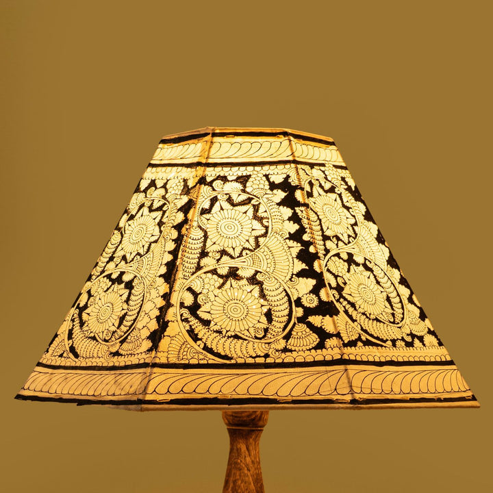 Black Floral Hand Painted Tholu Bommalata Lamp Shade | 16 inches