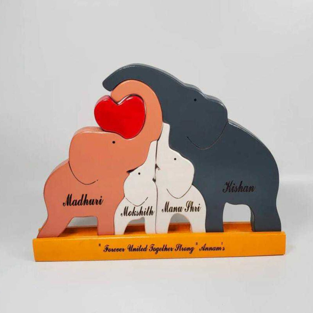 Personalized Elephant Family Neem Wood Figurine Keepsake