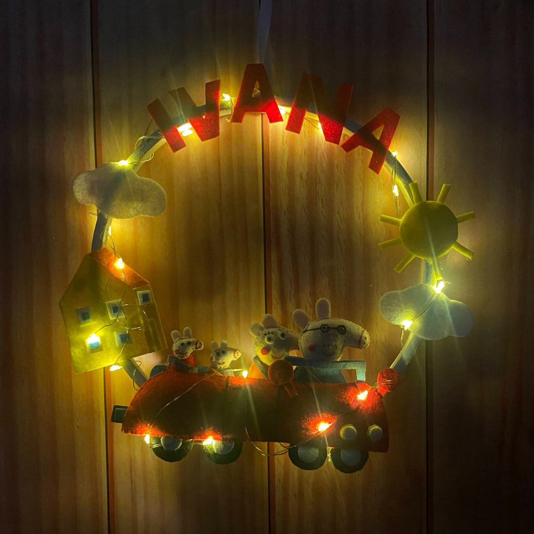 Personalized Superhero Theme Fairy Lights Kid's Felt Hoop Nameplate