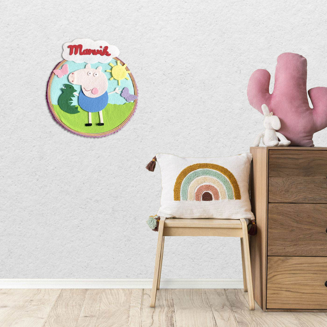 Personalized Felt Peppa Pig Theme Wall Name Plate - Mounted on Nursery Wall Display