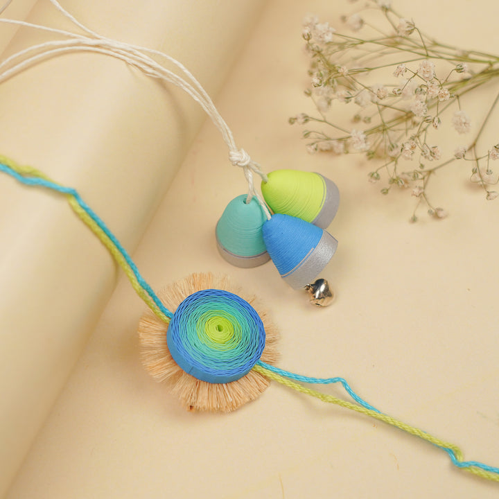 Handmade Paper Quilled Blue & Green Lagoon Bhaiya Bhabhi Rakhi With Roli Chawal | Set Of 2