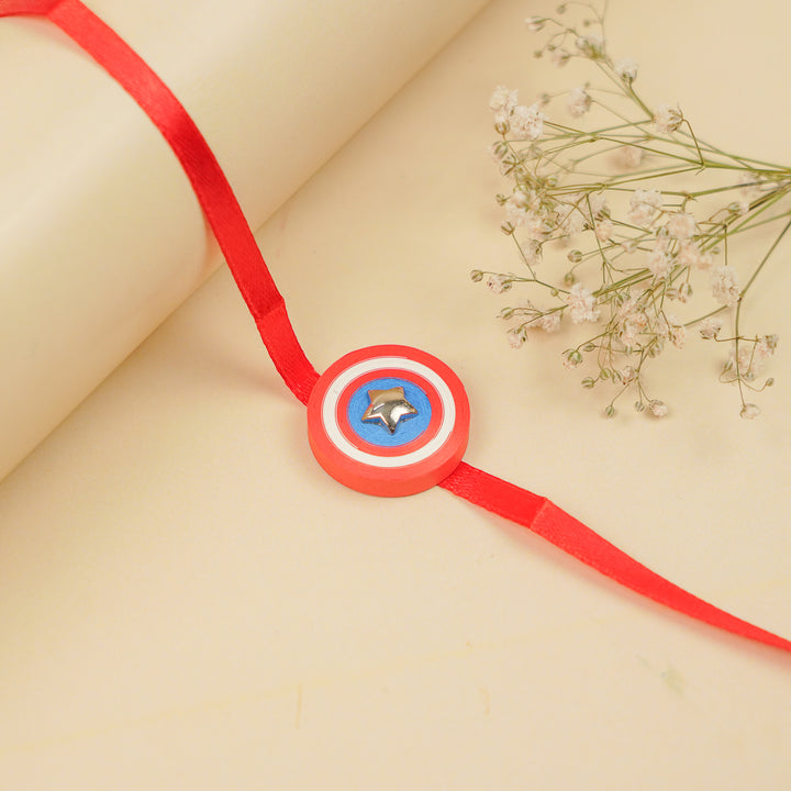Handmade Paper Quilled Captain America Theme Kids Rakhi With Roli Chawal