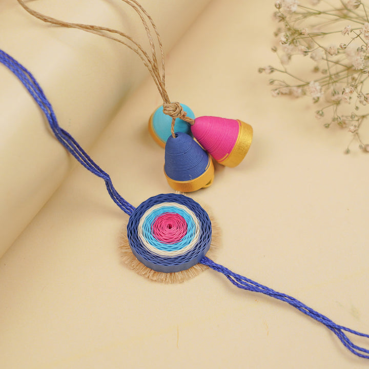 Handmade Paper Quilled Evil Eye Theme Bhaiya Bhabhi Rakhi With Roli Chawal | Set Of 2