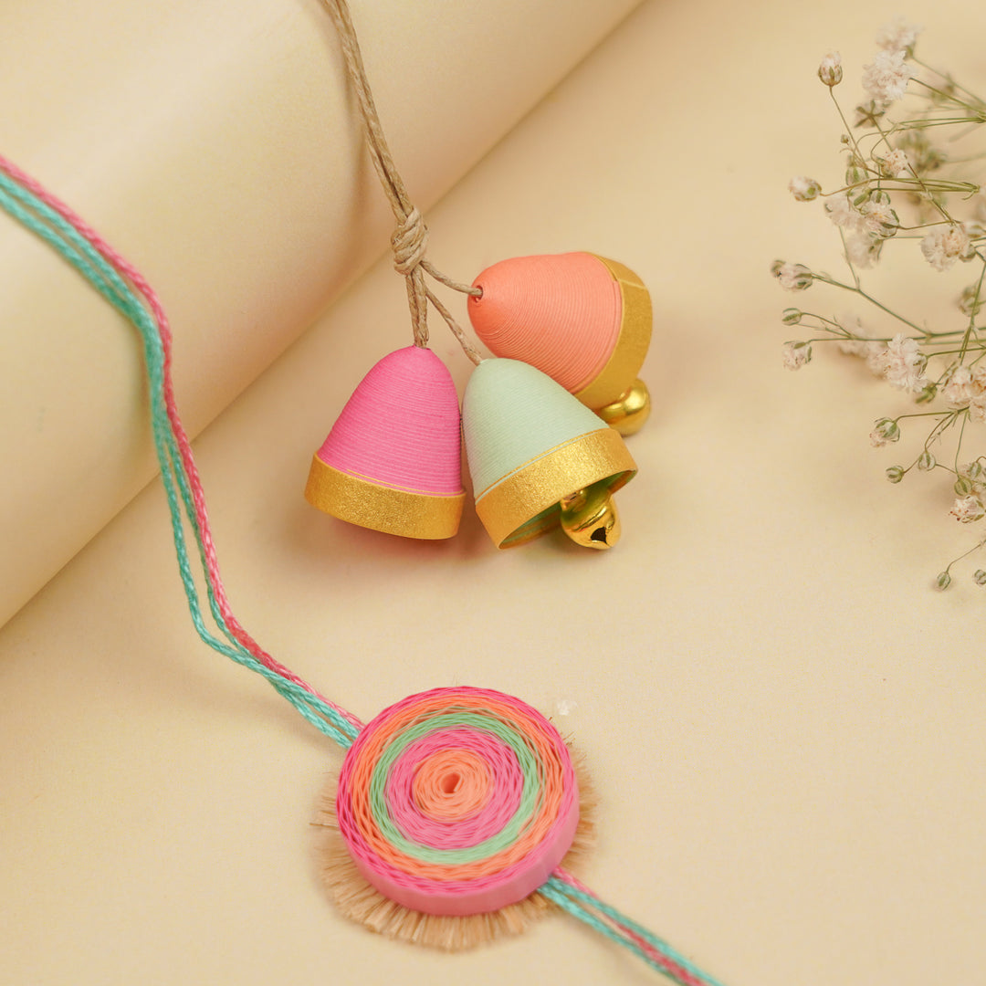Handmade Paper Quilled Candy Theme Bhaiya Bhabhi Rakhi With Roli Chawal | Set Of 2