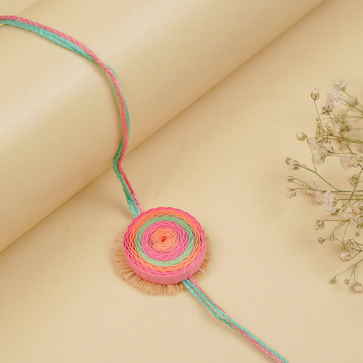 Handmade Paper Quilled Candy Theme Bhaiya Bhabhi Rakhi With Roli Chawal | Set Of 2
