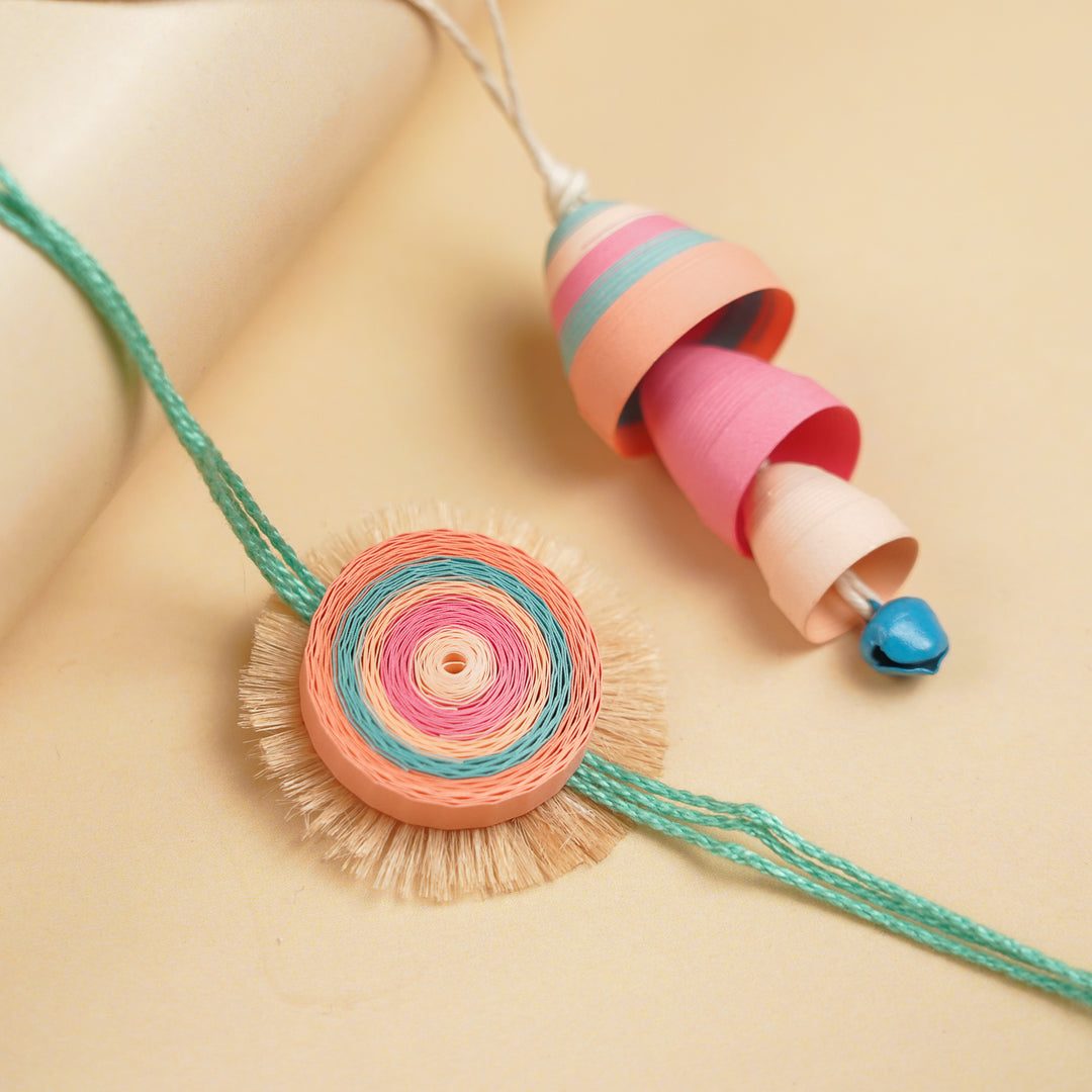 Handmade Paper Quilled Pastel Hues Bhaiya Bhabhi Rakhi With Roli Chawal | Set Of 2
