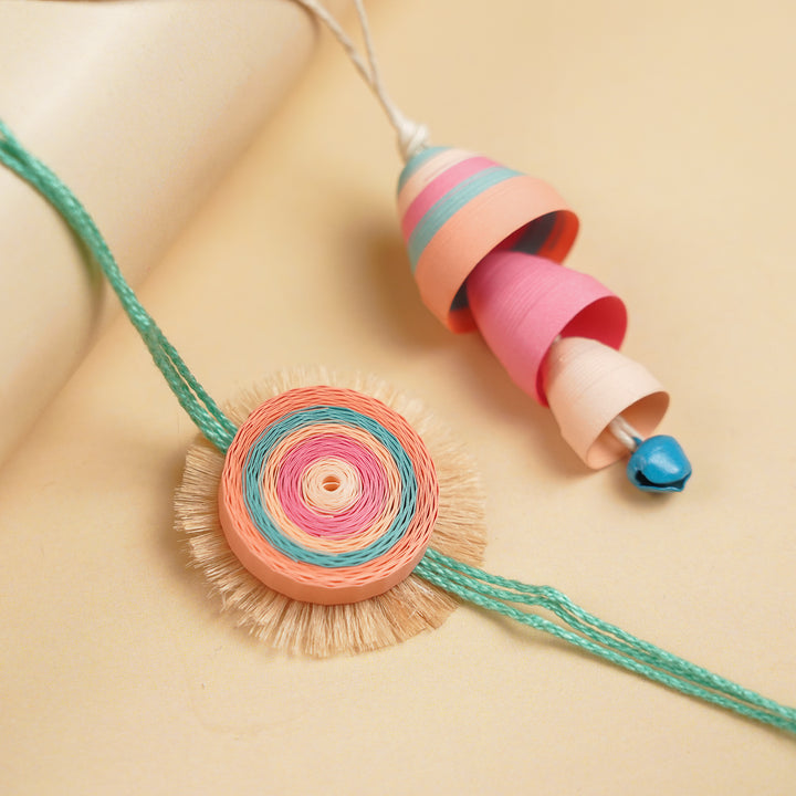 Handmade Paper Quilled Pastel Hues Bhaiya Bhabhi Rakhi With Roli Chawal | Set Of 2