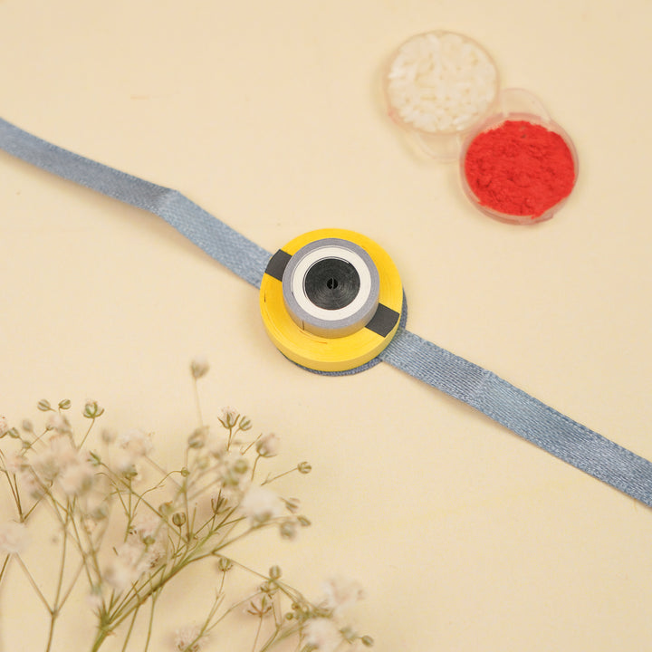 Handmade Paper Quilled Minion Theme Kids Rakhi With Roli Chawal