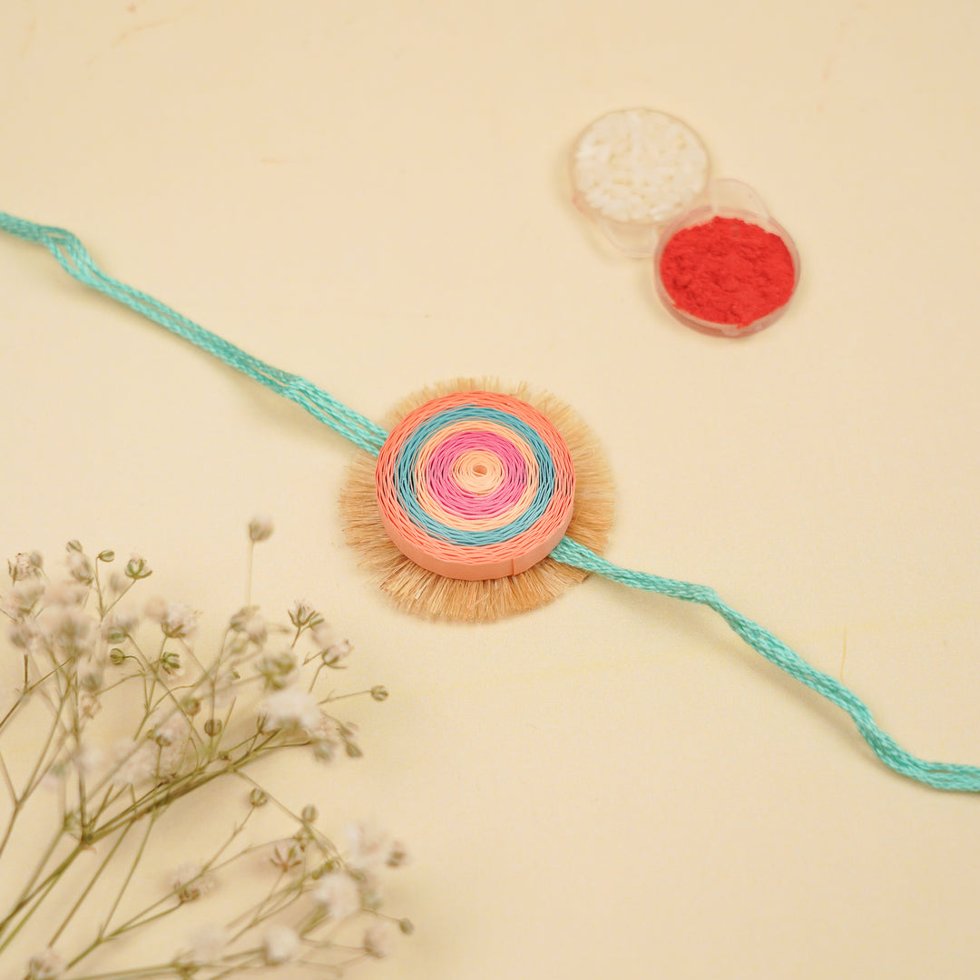 Handmade Paper Quilled Pastel Hues Bhaiya Bhabhi Rakhi With Roli Chawal | Set Of 2