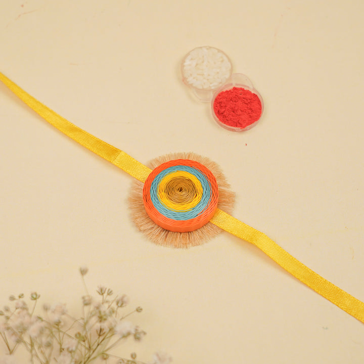 Handmade Paper Quilled Rainbow Hues Bhaiya Bhabhi Rakhi With Roli Chawal | Set Of 2