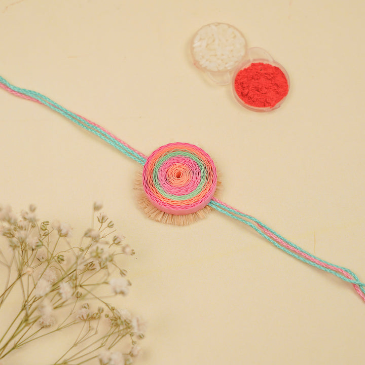 Handmade Paper Quilled Candy Theme Bhaiya Bhabhi Rakhi With Roli Chawal | Set Of 2