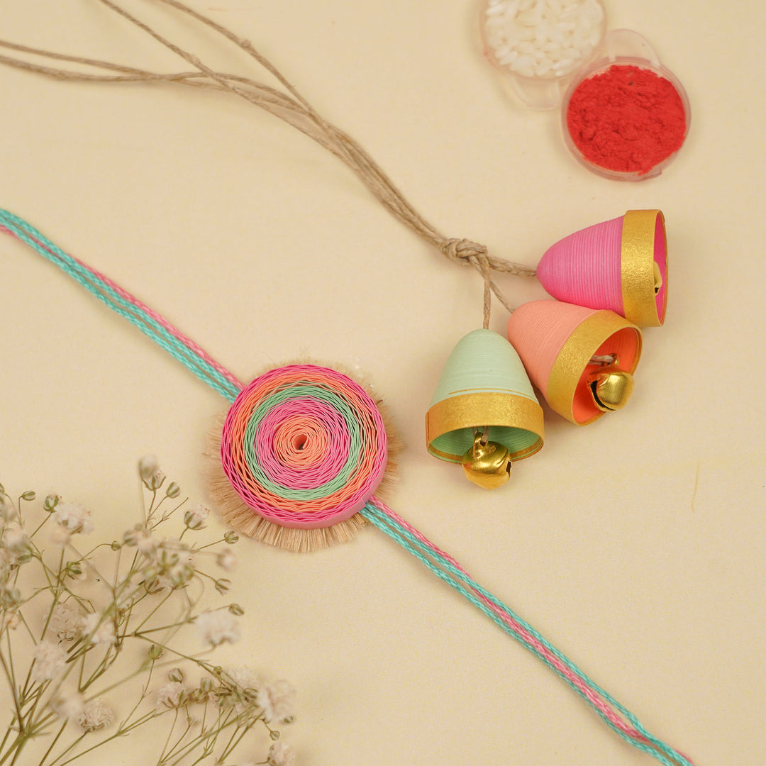 Handmade Paper Quilled Candy Theme Bhaiya Bhabhi Rakhi With Roli Chawal | Set Of 2