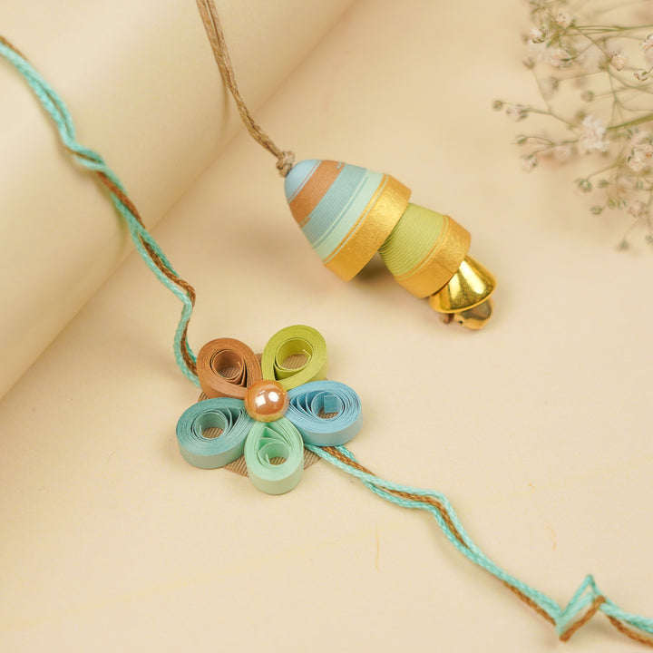 Handmade Paper Quilled Floral Bhaiya Bhabhi Rakhi With Roli Chawal | Set Of 2