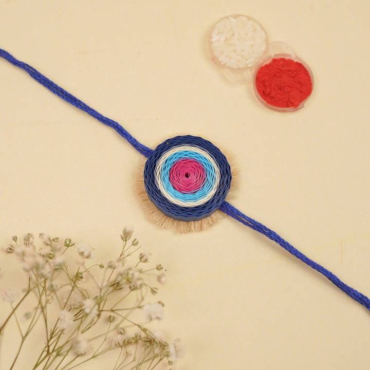 Handmade Paper Quilled Evil Eye Theme Bhaiya Bhabhi Rakhi With Roli Chawal | Set Of 2