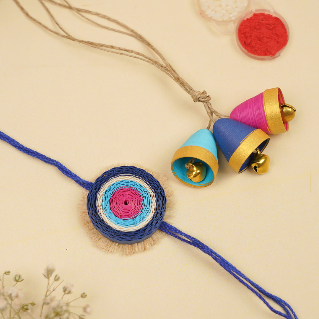 Handmade Paper Quilled Evil Eye Theme Bhaiya Bhabhi Rakhi With Roli Chawal | Set Of 2