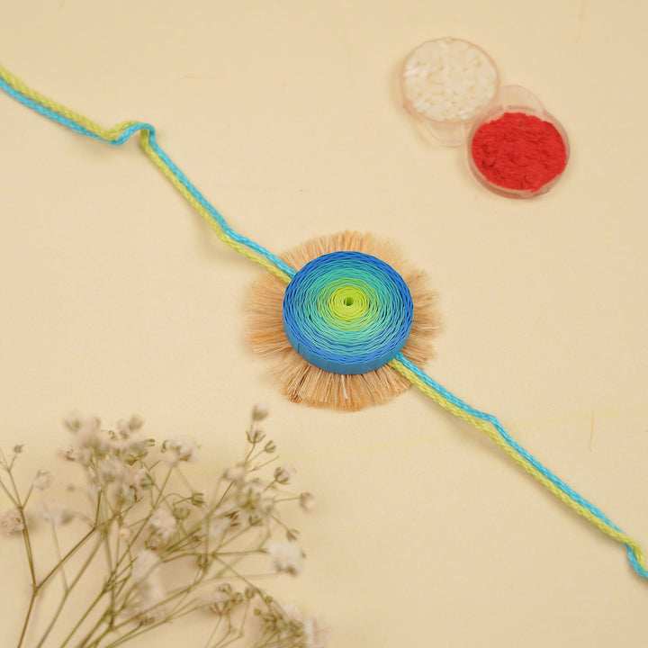 Handmade Paper Quilled Blue & Green Lagoon Bhaiya Bhabhi Rakhi With Roli Chawal | Set Of 2