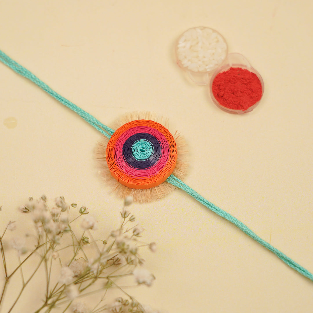 Handmade Paper Quilled Multicolour Bhaiya Bhabhi Rakhi With Roli Chawal | Set Of 2