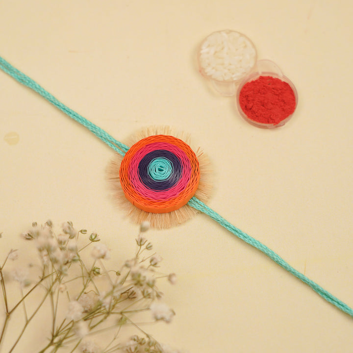 Handmade Paper Quilled Multicolour Bhaiya Bhabhi Rakhi With Roli Chawal | Set Of 2