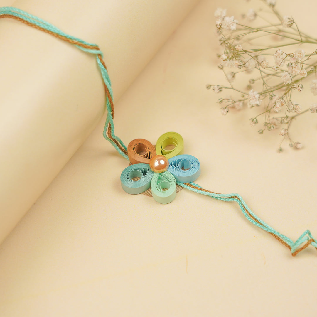 Handmade Paper Quilled Floral Bhaiya Bhabhi Rakhi With Roli Chawal | Set Of 2