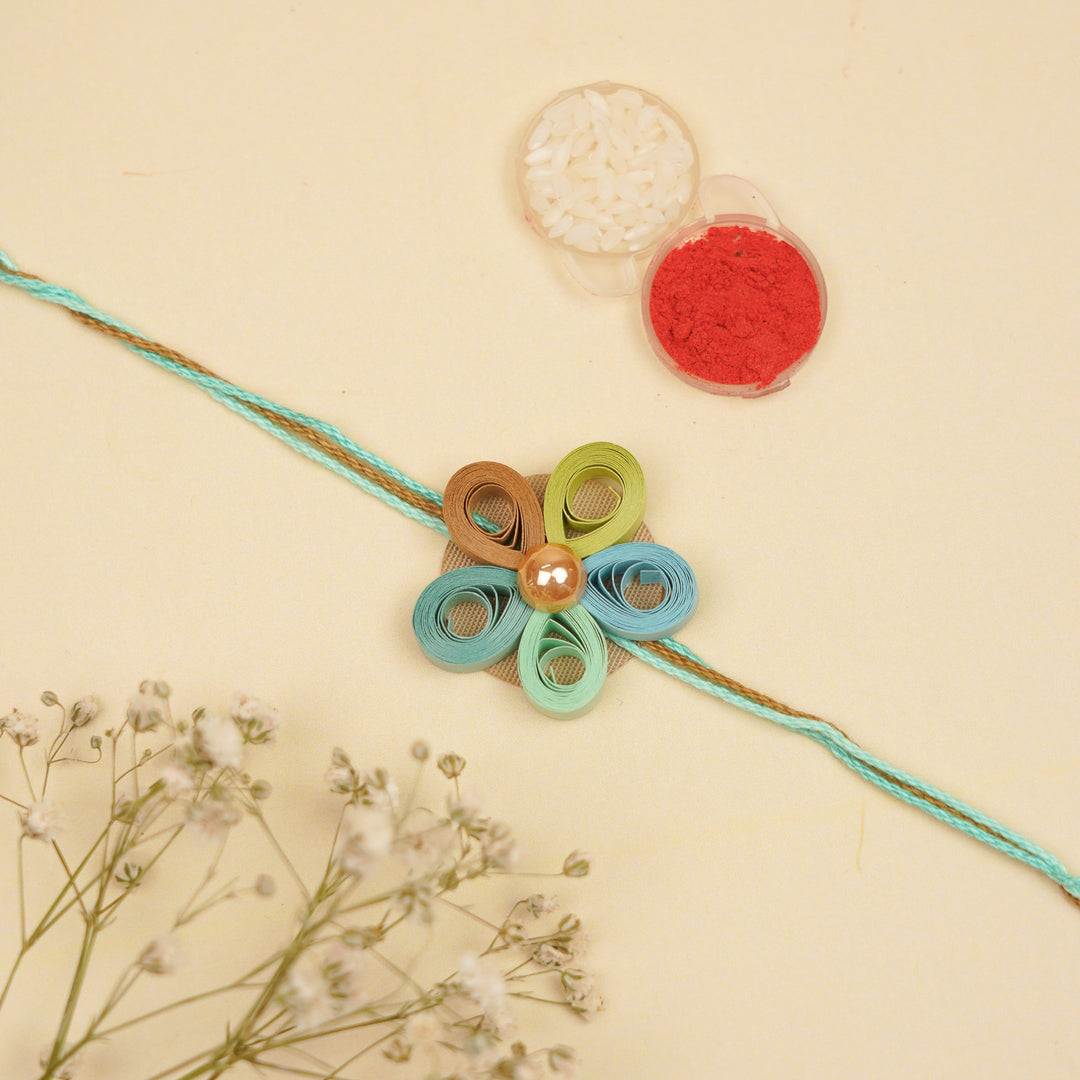 Handmade Paper Quilled Floral Bhaiya Bhabhi Rakhi With Roli Chawal | Set Of 2