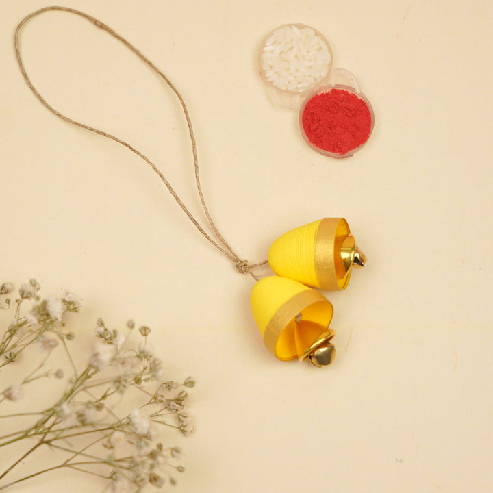 Handmade Paper Quilled Yellow Flower Bhaiya Bhabhi Rakhi With Roli Chawal | Set Of 2