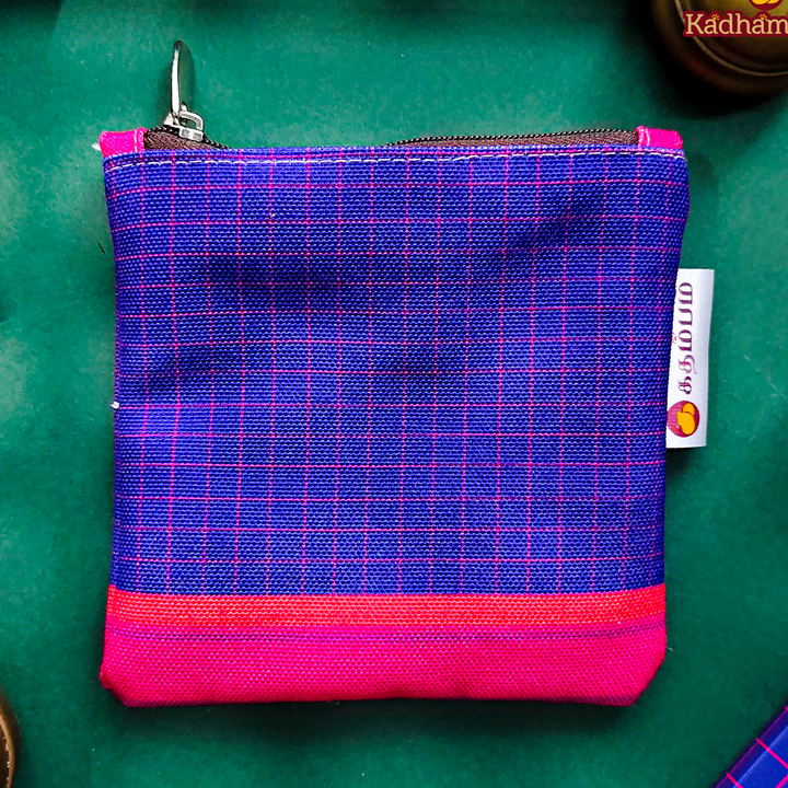Violet Kanchipuram Weaves Pattu Collection Mini Coin Pouch With Pink Border For Festive Gifting
