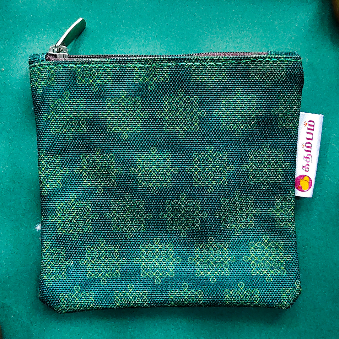 Green Kolam Dark Green Patterned Mini Coin Pouch With Zip For Festive Gifting