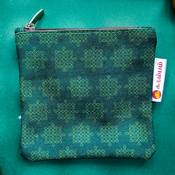 Green Kolam Dark Green Patterned Mini Coin Pouch With Zip For Festive Gifting