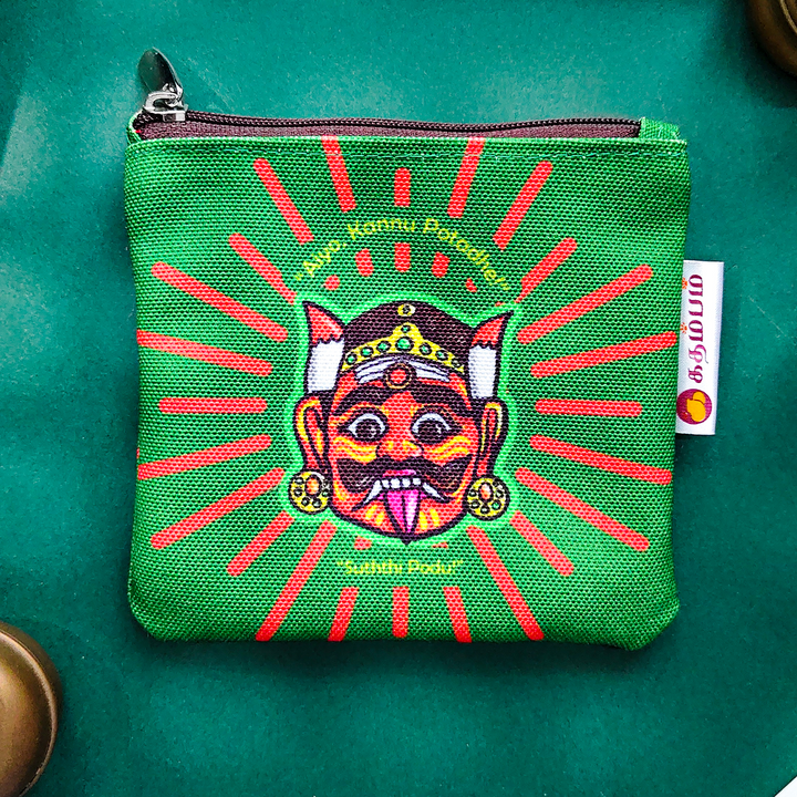 Dhrishti Bommai Green Printed Mini Coin Pouch With Zip For Festive Gifting