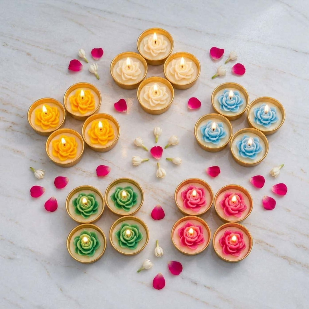 20 pc | Lotus Soy Wax Tealight Candle With Iron Holder