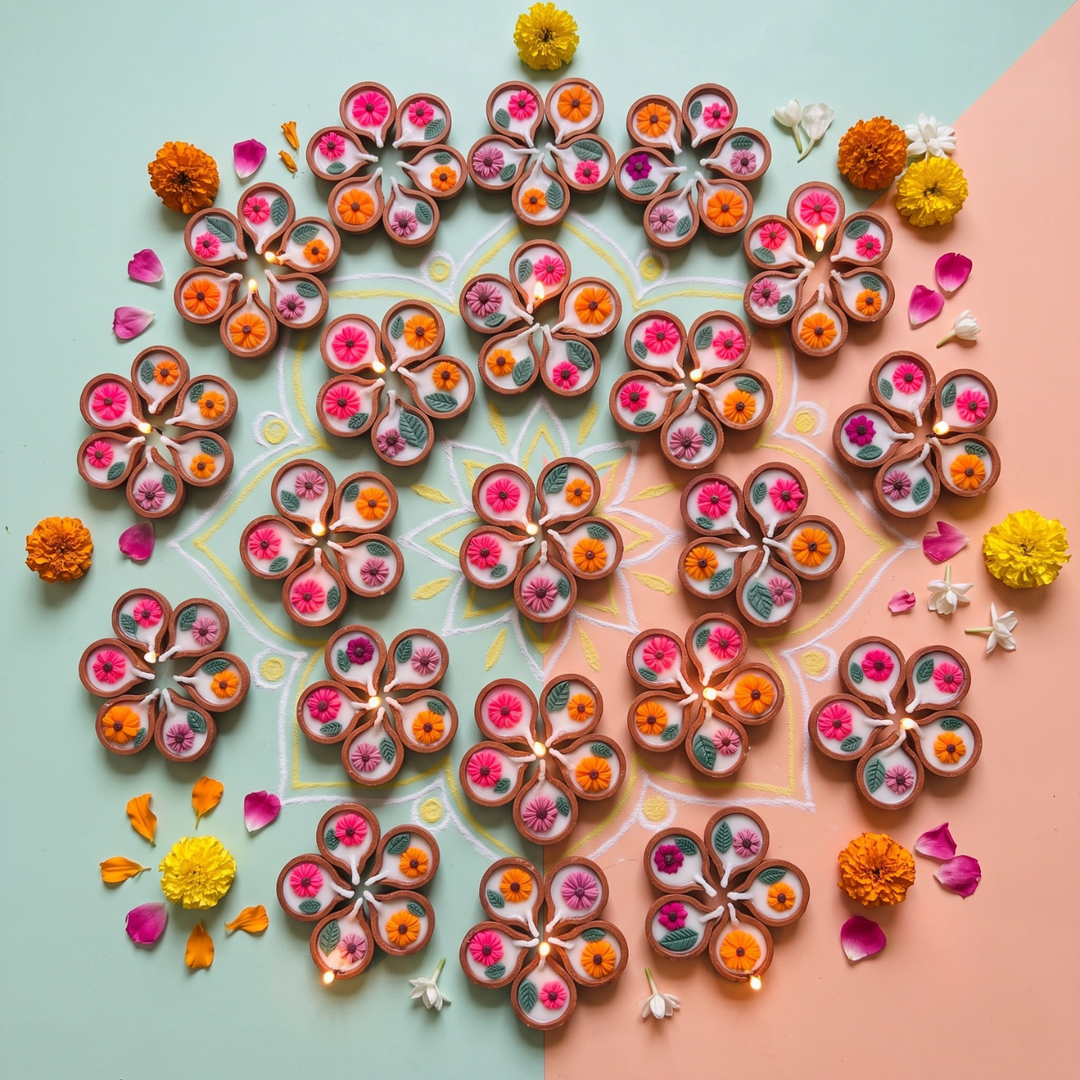 XL Set | Handmade Traditional Terracotta Floral Candle