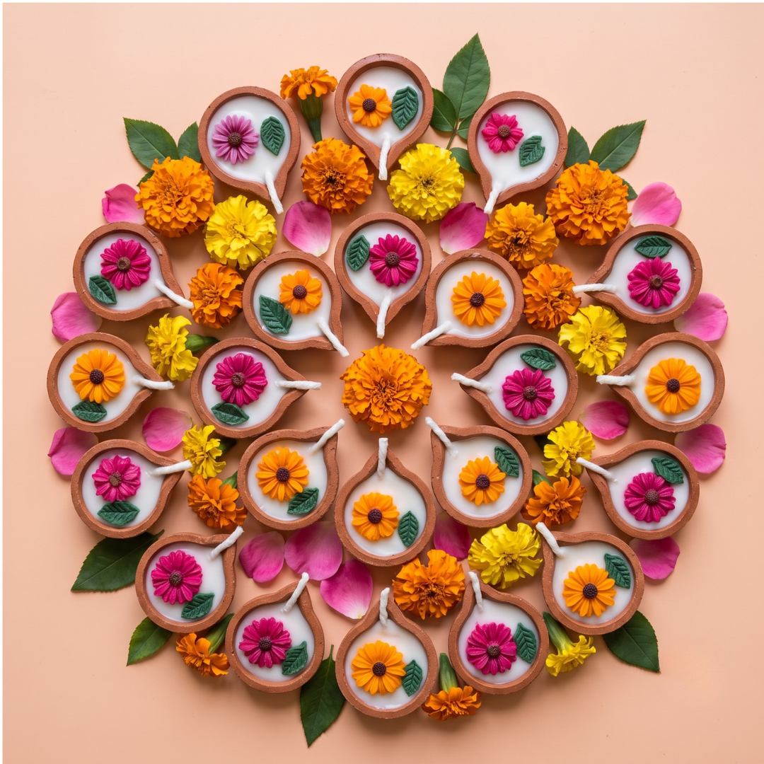 XL Set | Handmade Traditional Terracotta Floral Candle