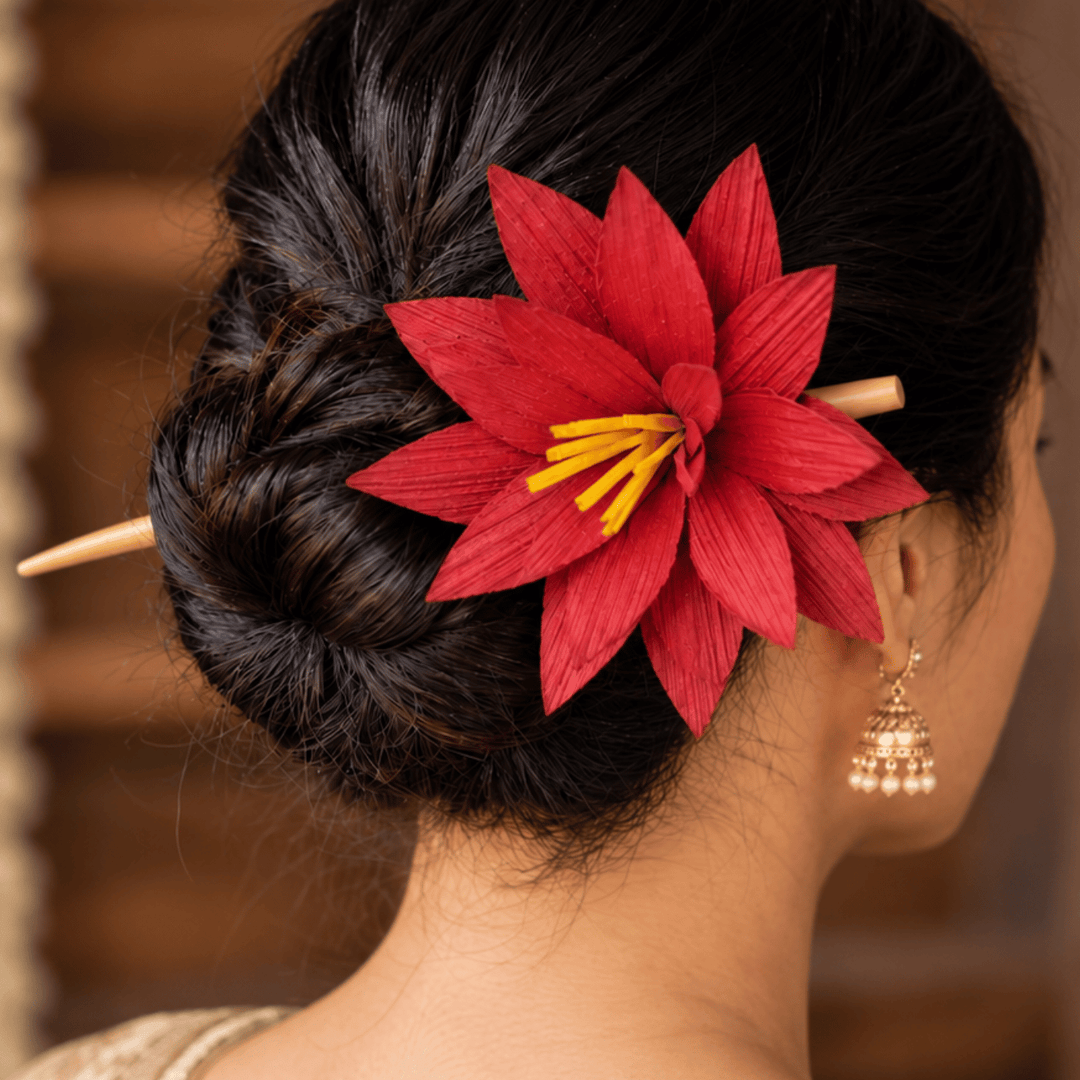 Handmade Water Lily Design Bamboo Bunstick
